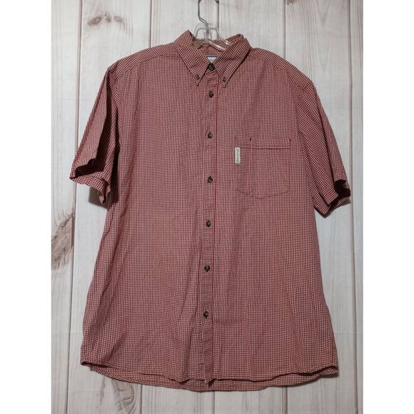 Columbia Shirt Men's Large Red Check‎ Button Front Short Sleeve - Picture 1 of 8